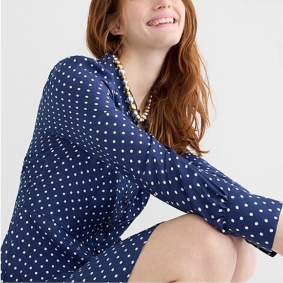 NWT J. Crew Cupronickel shirt dress in polka dot - Picture 2 of 7